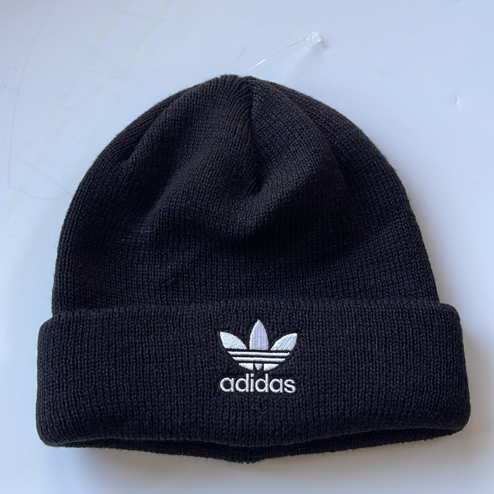 Adidas Originals Trefoil Women's Embroidered Beanie Hat Black w/White Logo